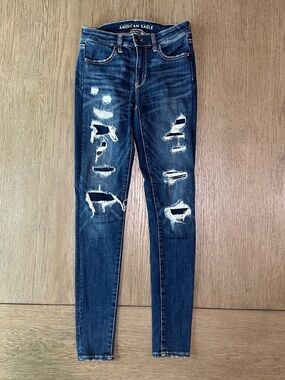 American Eagle Next Level Stretch Jeggings Size 2 Dark Blue Wash